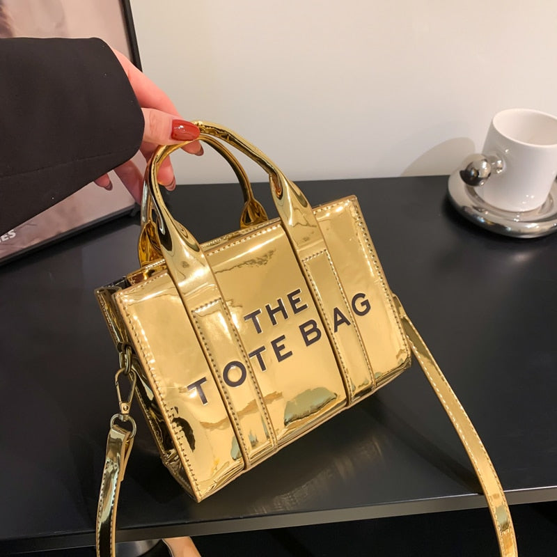 Patent Leather Tote Bags for Women 2023 New Luxury Designer Handbag High Quality Party Hip Hop Letter Fashion Woman Shoulder Bag