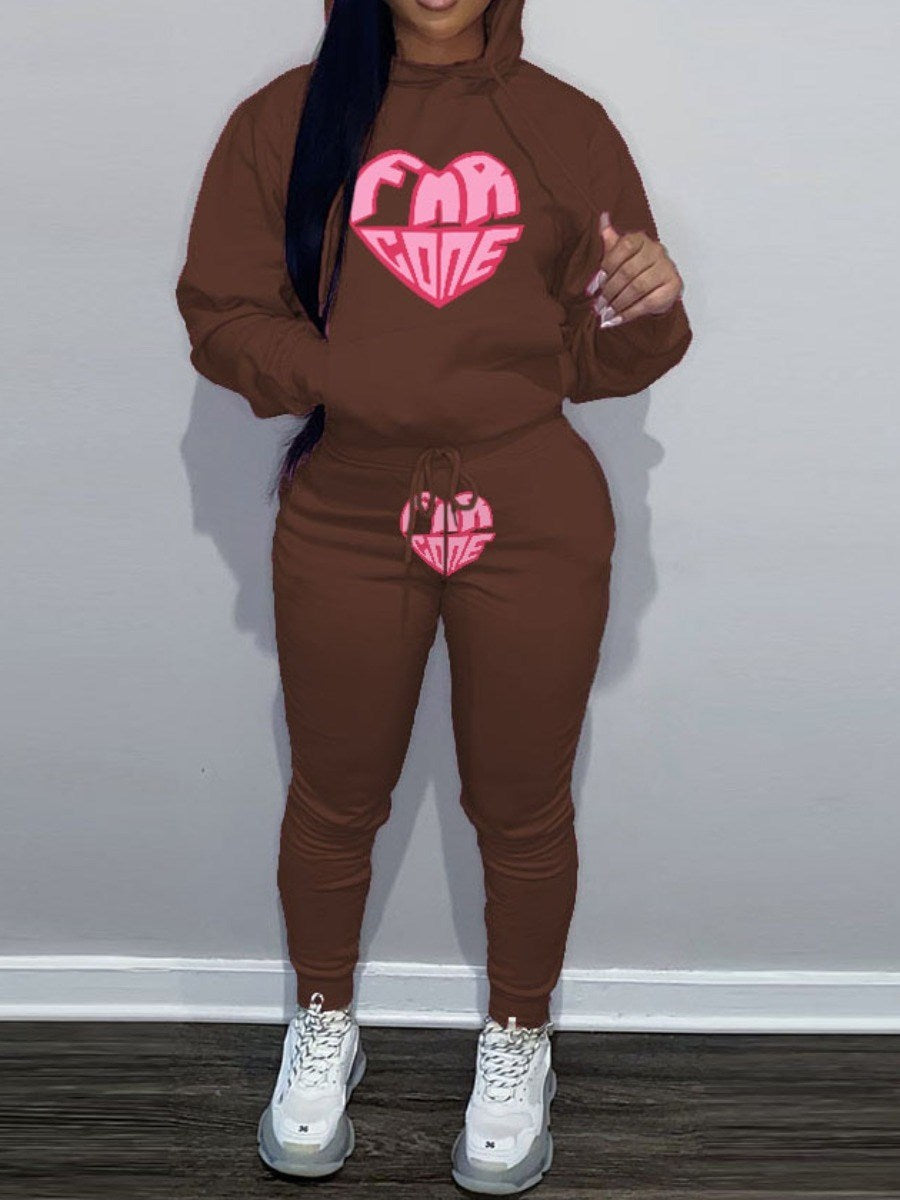 LW Letter Heart Print Kangaroo Pocket Tracksuit Set Hoodie+Sweatpants Women 2 Piece Pants Suits For Women Autumn Winter 2pc