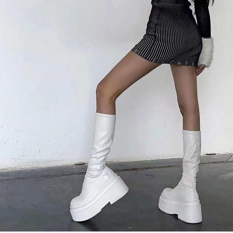 Gothic Boots for Women Fashion Punk Style Ladies Long Booties Autumn Winter Thick Bottom Women&#39;s Knee High Booties