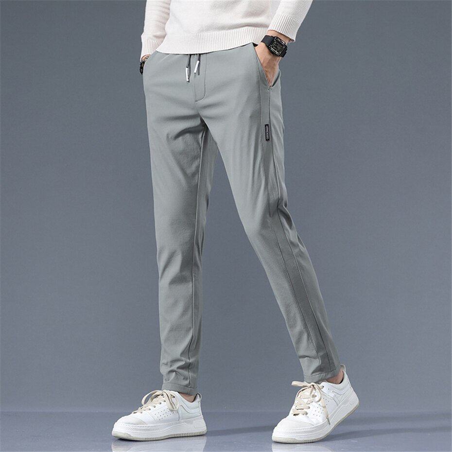 Casual Men Solid Color Fashion Jogger Elasticity Straight Pants Male Elegant Leisure Long Formal Trousers