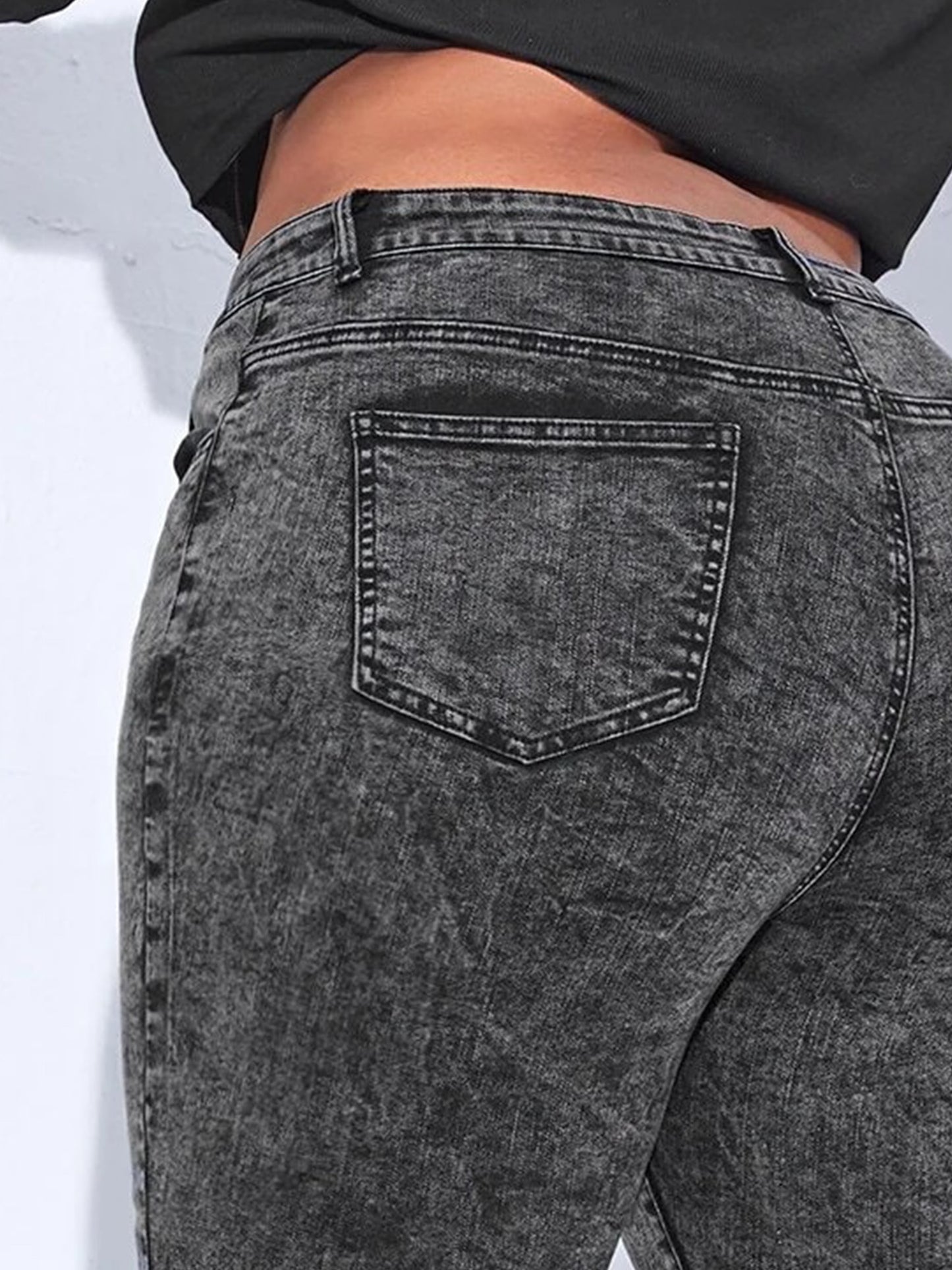 Plus Size Women&#39;s Pencil Jeans High Waist Stretchy Skinny Women Jeans Gray Full Length Washing Tall Lady Denim Jeans for Mom