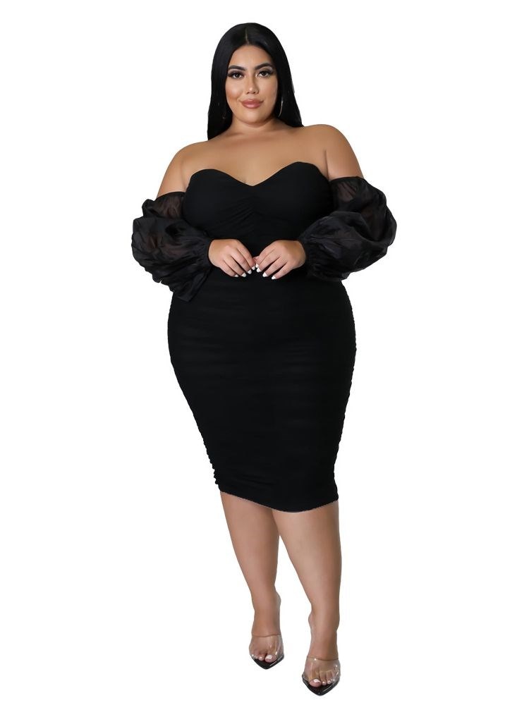 LW Plus Size Dress Women Party Off Shoulder Mesh Sleeve Sexy Elegant Maxi Dresses Birthday Outfits women‘s party dress