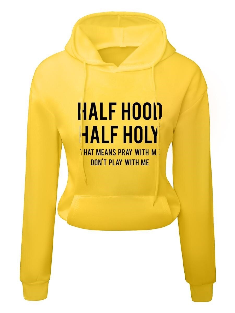 LW Half Holy Letter Print Hoodie Street Sweatshirt Hoodie Letter Printing Long Sleeves Casual Warm Baggy Ladies Tops Autumn