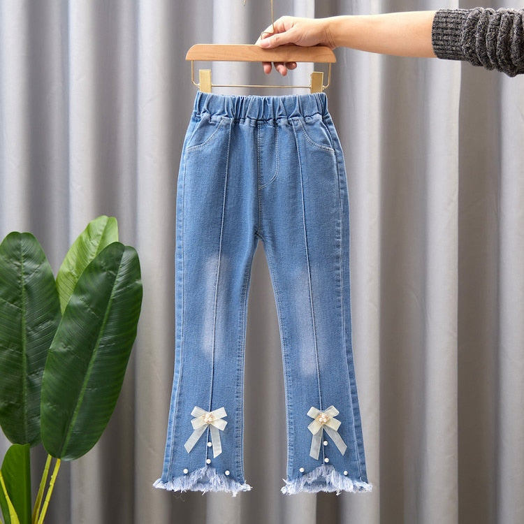 Spring Autumn Kids Baby Girls Cowboy Pants Baby Girls Jeans Casual Girls Jeans Children Clothing Kids Bell-bottoms Jeans