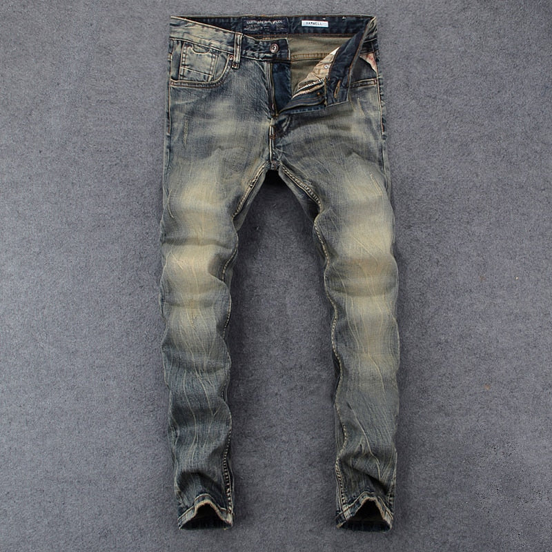 Newly Vintage Fashion Men Jeans Retro Washed Elastic Slim Fit Ripped Jeans Men Italian Style Designer Casual Denim Pants Hombre