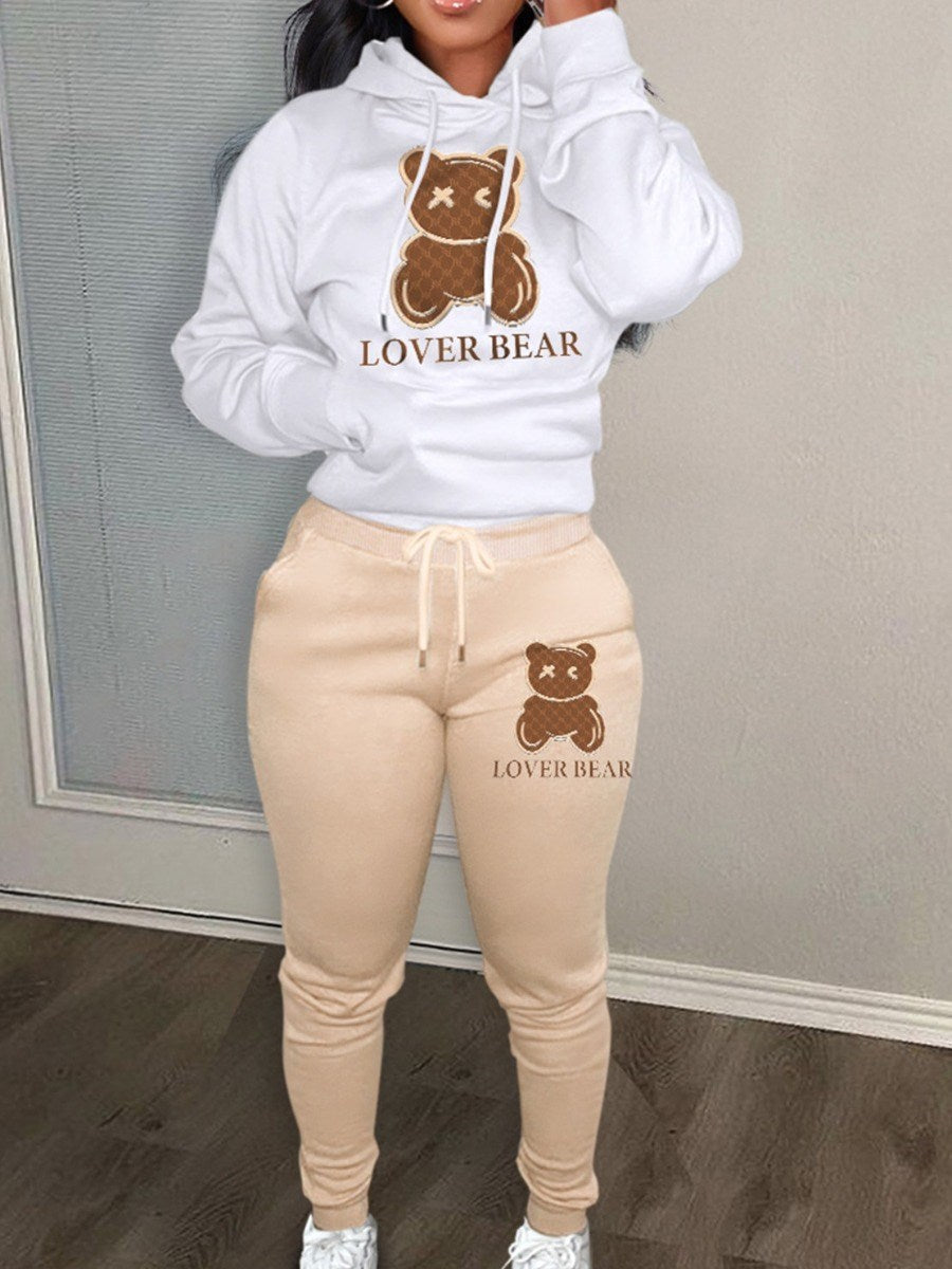 LW Plus Size Two pices set Cartoon Letter Print Pants Set Hoodies Set Woman Pants 2 Pieces Joggers Tracksuit Sweatshirt Outfits