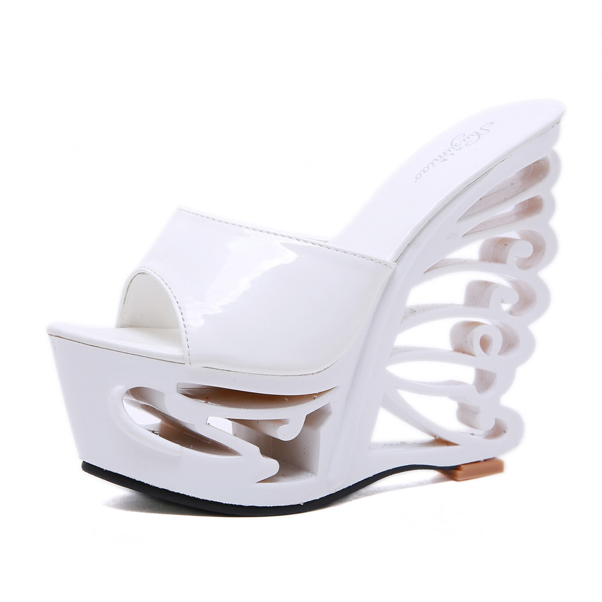 New Summer Sexy Women Fashion Patent Leather Buckle Strap Shoes Platform Special Wedges High Heel Sandals Casual Slippers X0012