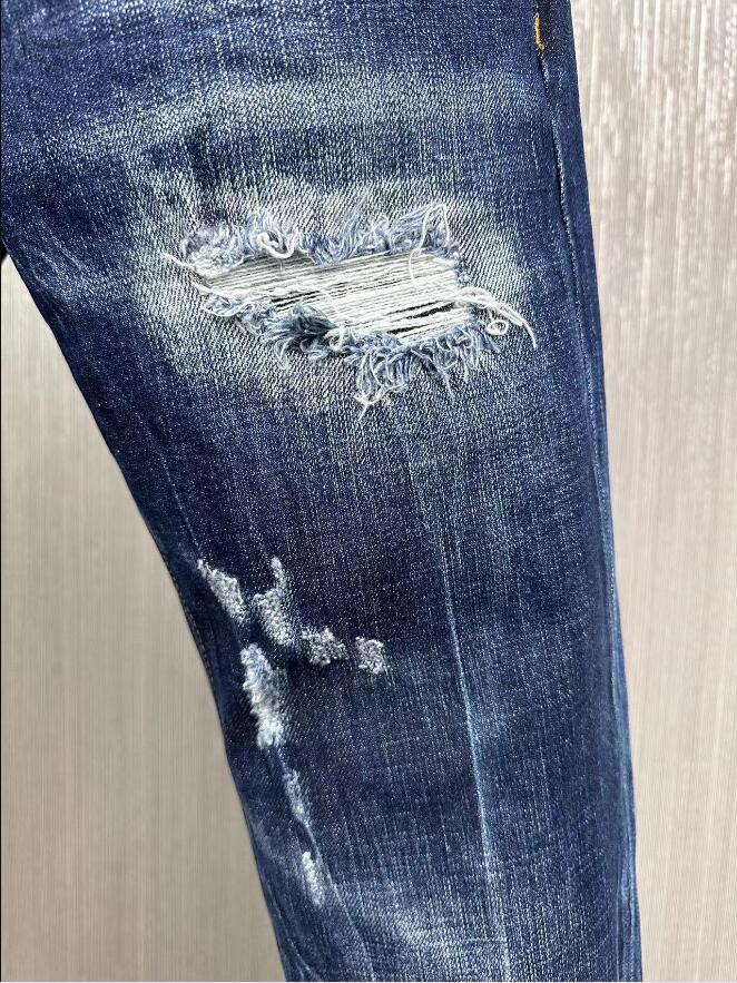 2023 selling New D9855 men and women premium cotton brand hole patch blue denim trousers and Jeans  ripped jeans