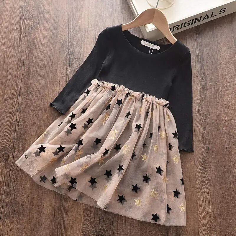 Bear Leader Girls Dress Pentagram Princess Dress Brand Girls Clothes Children Clothing European and American Style Girls Dresses