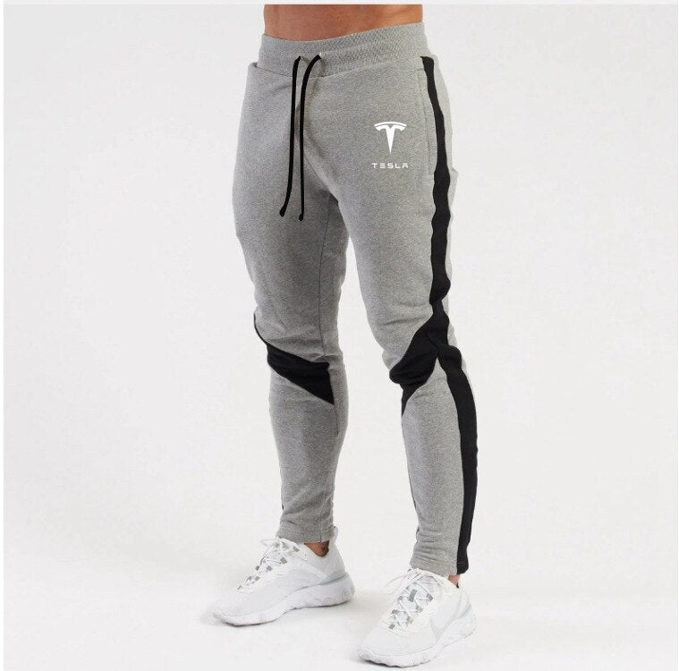 Mens Sports Joggers Casual Stitching Pants Fitness Tesla Sportswear Tracksuit Bottoms Skinny Sweatpants Gyms Track Pants