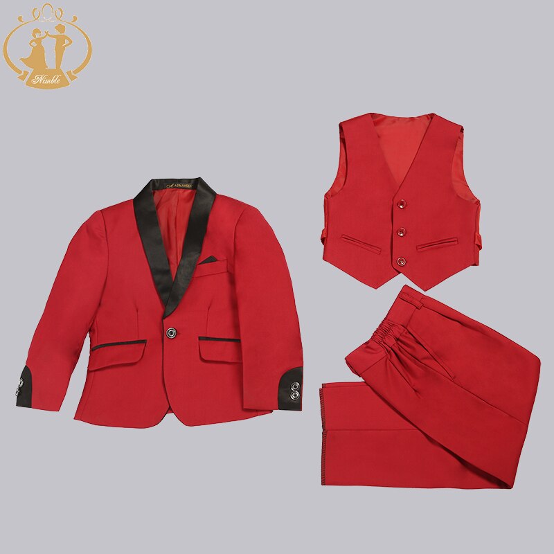 Nimble Spring Autumn Formal Suits for Boys Kids Wedding Blazer 3Pcs/Set Children Wholesale Clothing 3 Colors Red Black and Blue