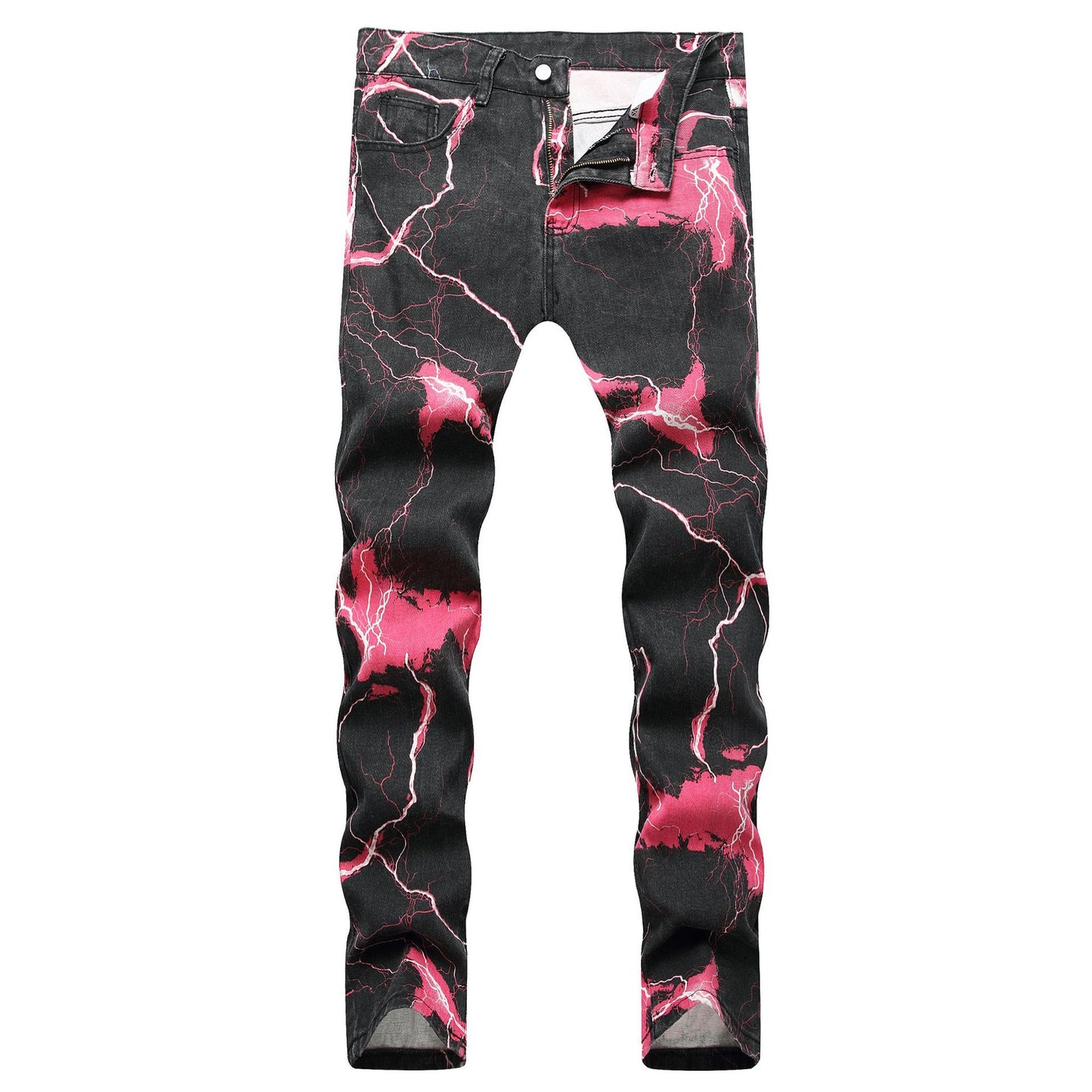 Minus Two New Fashion Mens Jeans Lightning Printed Tie Dye Black Jean Trousers Men Streetwear Y2K Denim Pants Pantalones Hombre