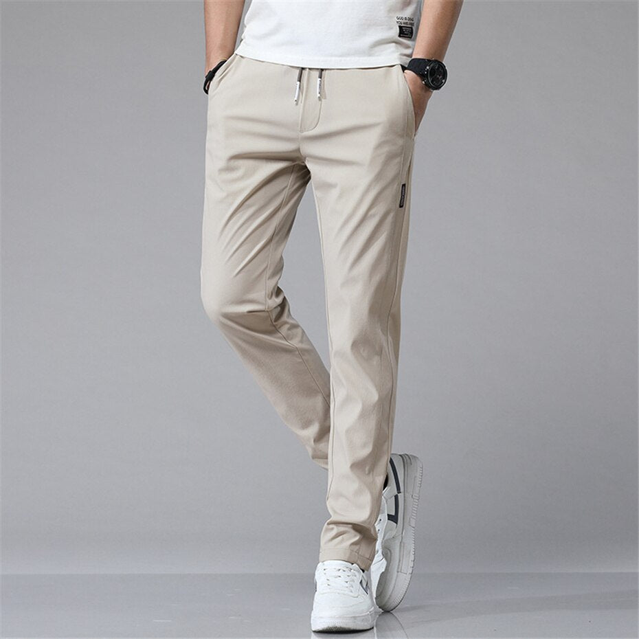 Casual Men Solid Color Fashion Jogger Elasticity Straight Pants Male Elegant Leisure Long Formal Trousers