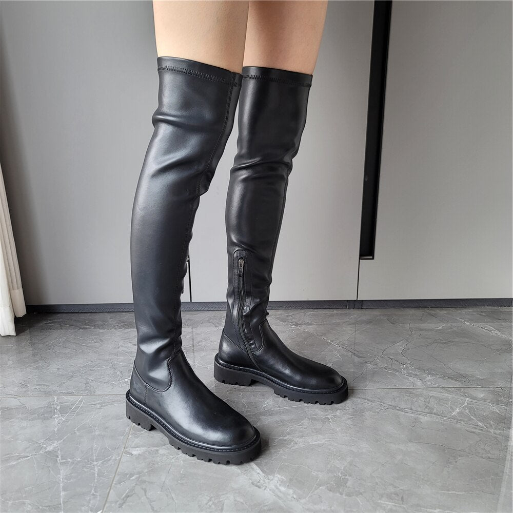 FEDONAS Fashion Punk Over The Knee High Boots For Women Slim Long Black Warm Strech High Boots Female Shoes Woman