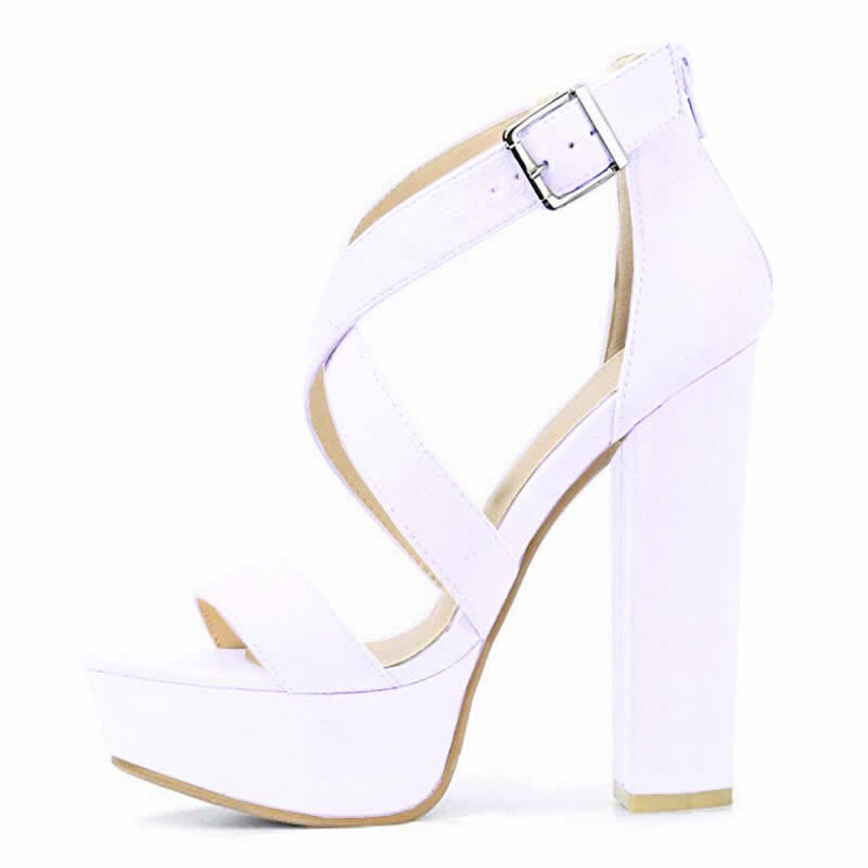 LOSLANDIFEN Women Sandals Sexy Open Toe Cross Strap Buckle Wedge Platform High Heel Chunky Block Heels Dress Party Wedding Shoes