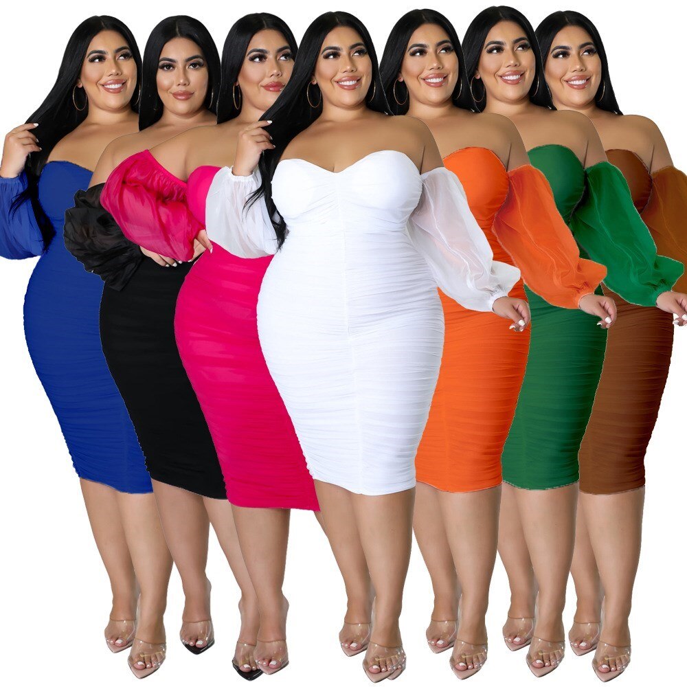 LW Plus Size Dress Women Party Off Shoulder Mesh Sleeve Sexy Elegant Maxi Dresses Birthday Outfits women‘s party dress