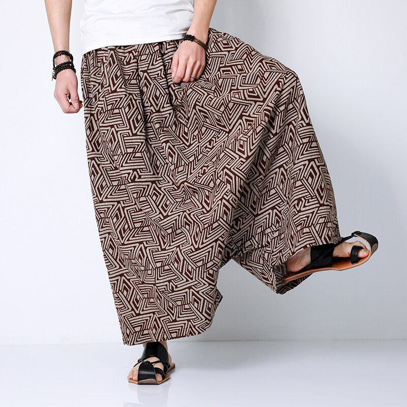 Chinese Style Pants Men Retro Casual Wide Leg Loose Crossover Pants  Cotton Linen New Men&#39;s Graphic Trousers Hip Hop Pants M-5XL