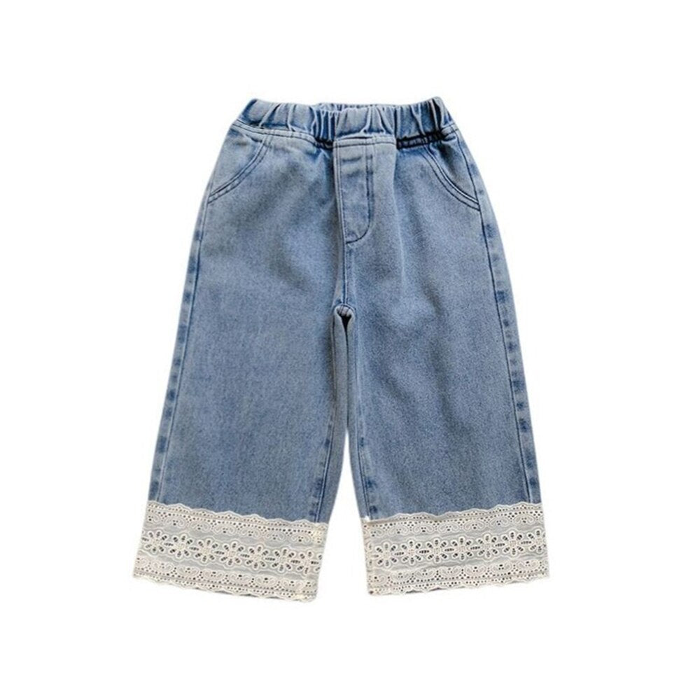 Bear Leader Girls Straight Lace Jeans Summer Children's Versatile Wide Leg Pants Sweet Casual Pants Fashion Girl Jeans Clothes