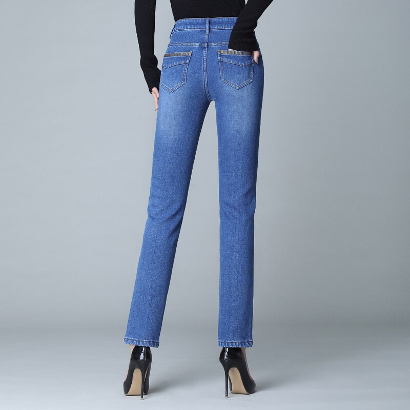 Winter Fleece Thicken Velvet Slim Pencil Jeans Women Winter Warm Oversized 34 Denim Pants High Waist Stretch Cowboy Trousers