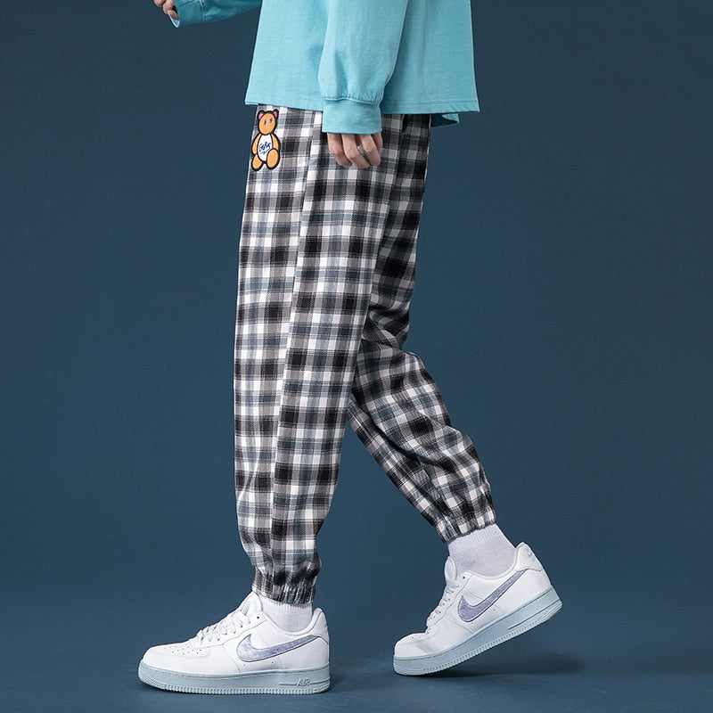 Autumn Winter Check Plaid Jogger Pants Men Thick Harajuku Casual Harem Korean Hip Hop Sweatpants Trousers Male Large size M-5XL