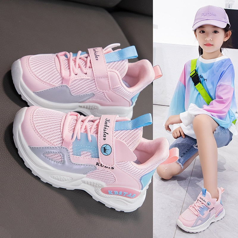 Kids Spring Sneakers Girls School Casual Shoes Outdoor Breathable Running Shoes Light Soft Tenis Pink Non-slip Children Shoes