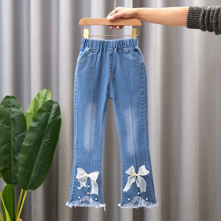 Spring Autumn Kids Baby Girls Cowboy Pants Baby Girls Jeans Casual Girls Jeans Children Clothing Kids Bell-bottoms Jeans