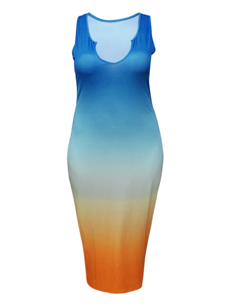 LW Plus Size Dresses Gradient Bodycon Cami Dress Sexy maxi dress Summer Women Bodycon Club Party Dresses beach Sundress