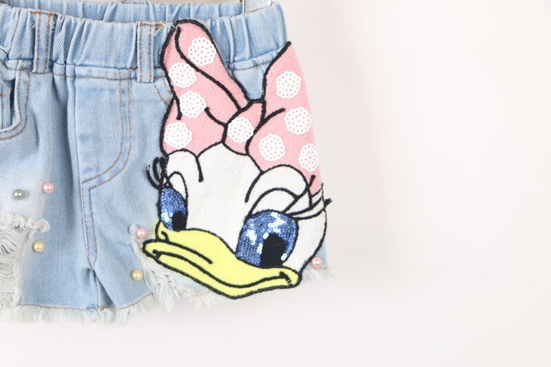 Summer Jeans for Toddler Girl Daisy Duck Pearl Broken Hole Teen Girls Denim Shorts Wholesale Clothing Fashion Little Kid Clothes