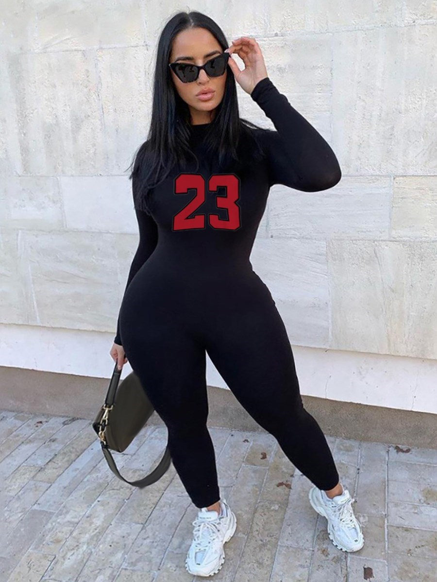 LW Plus Size Skinny Jumpsuit Long Sleeve Skiing Jumpsuit Women Elastic Hight Outfit Fashion Fitness Sportwear Y2K Playsuit