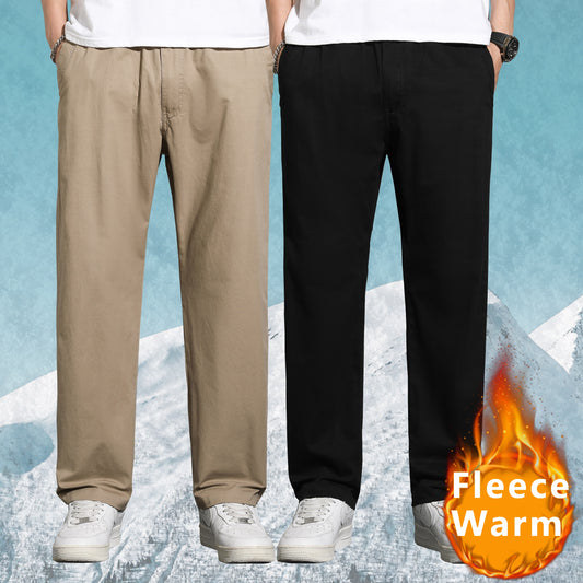 Autumn Winter Thick Casual Pants Men Hiking Tactical Joggers Fleece Beige 2023 New Cotton Warm Elastic Waist Band Male Trousers