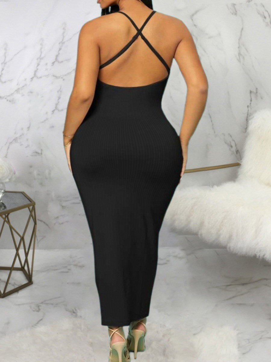 LW BASICS Plus Size Bodycon Cami Dress Summer Women Sexy Spaghetti Strap Black Skims Long Dress Y2k Sleeveless Dresses Vestidos