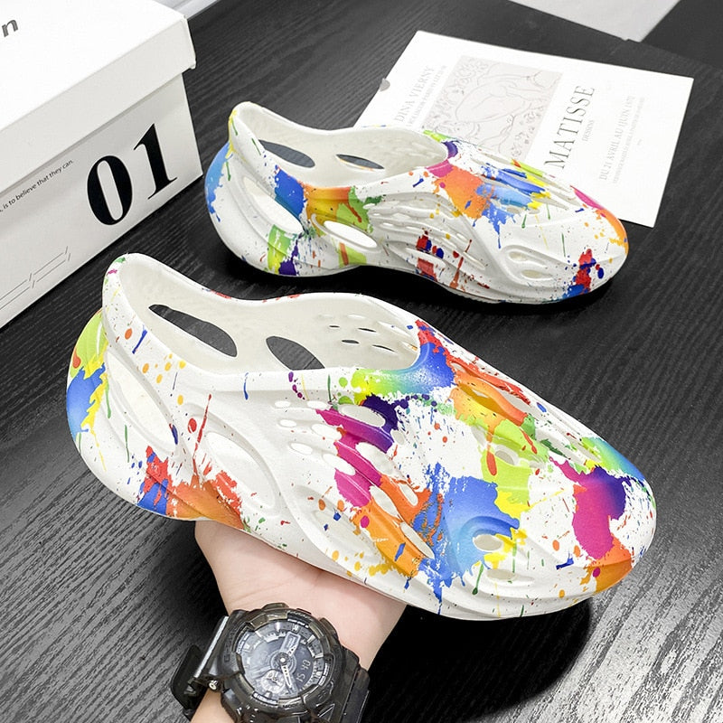 Men Beach Sandals EVA Women Men Hollow Garden Shoes Tie-dyed Designer Hole Slippers Sneakers Water Shoes Slip On Foam Runner