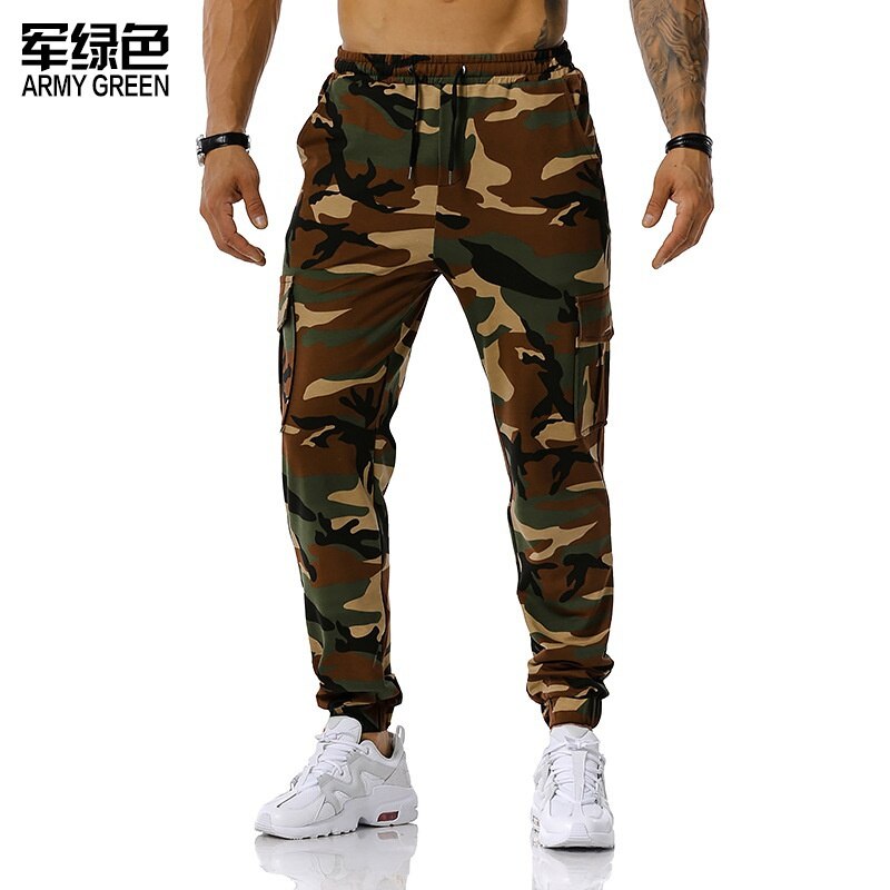 High Quality Men&#39;s Outdoor Sport Trouser Casual Cotton Camouflage Cargo Pants Elastic Waist Drawstring Military Tactical Pants