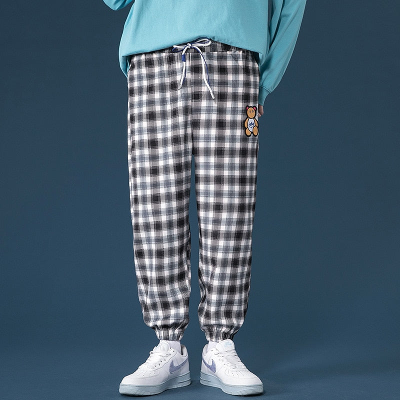 Autumn Winter Check Plaid Jogger Pants Men Thick Harajuku Casual Harem Korean Hip Hop Sweatpants Trousers Male Large size M-5XL