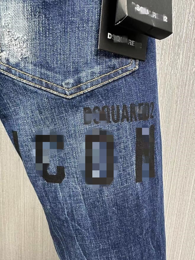 2023 selling New D9855 men and women premium cotton brand hole patch blue denim trousers and Jeans  ripped jeans