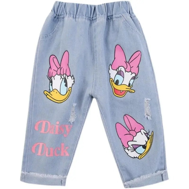 Fashion Children Cartoon Daisy Jeans Spring Summer Thin Baby Girls Loose Denim Pants Kids Fashion Casual Trousers 2-6 Years