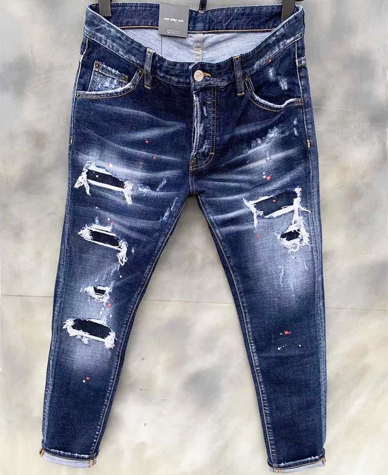 Men Skinny Stretch Black Jeans Luxury Brand Quality Men Classic Blue Denim Pants Men Street Slim Fit Ripped Jeans Size 28-38