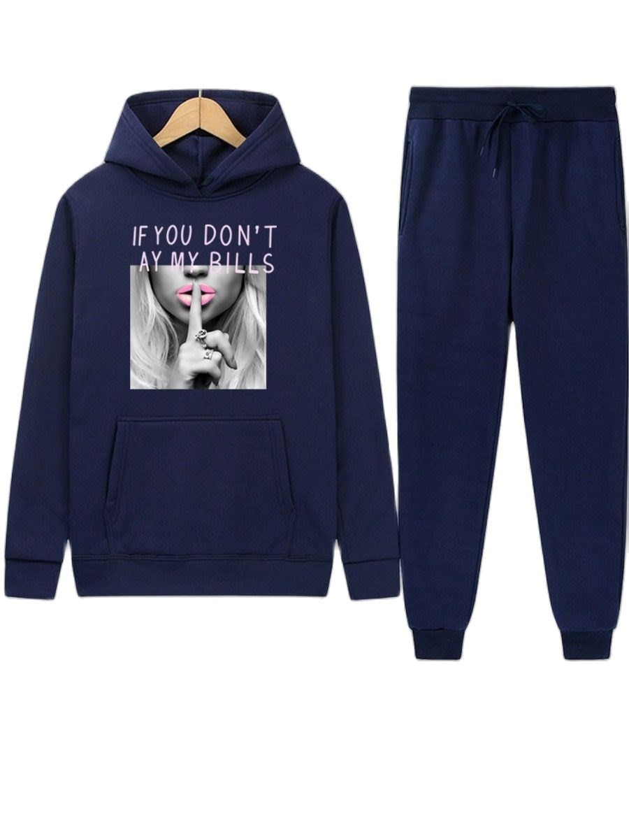 LW Women Outfit Letter Print Kangaroo Pocket Tracksuit Set Loose 2 Two Piece Set Streetwear Tracksuit Sweatshirt +Joggers Pants