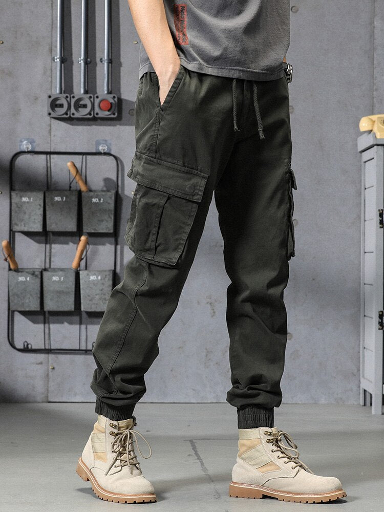 Spring Summer Men&#39;s Cotton Cargo Pants Multi-Pockets Army Military Slim Fit Joggers Workwear Casual Cotton Tactical Trousers