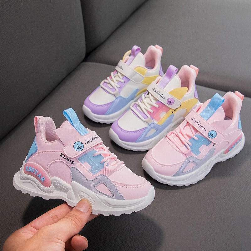 Kids Spring Sneakers Girls School Casual Shoes Outdoor Breathable Running Shoes Light Soft Tenis Pink Non-slip Children Shoes