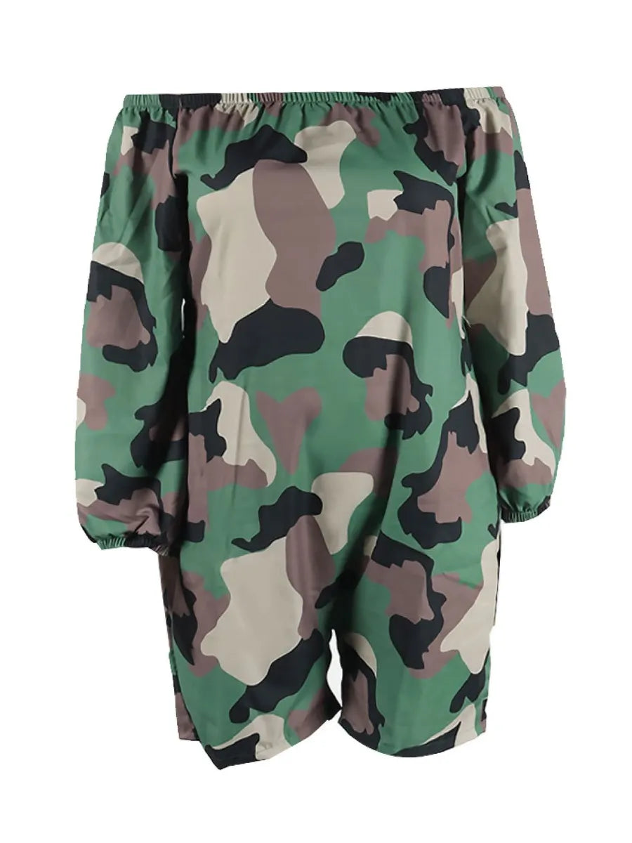 LW Plus Size Jumpsuit Off The Shoulder Camo Print Pocket Design Romper 2023 Summer Street Playsuit One Piece Suit shorts Romper