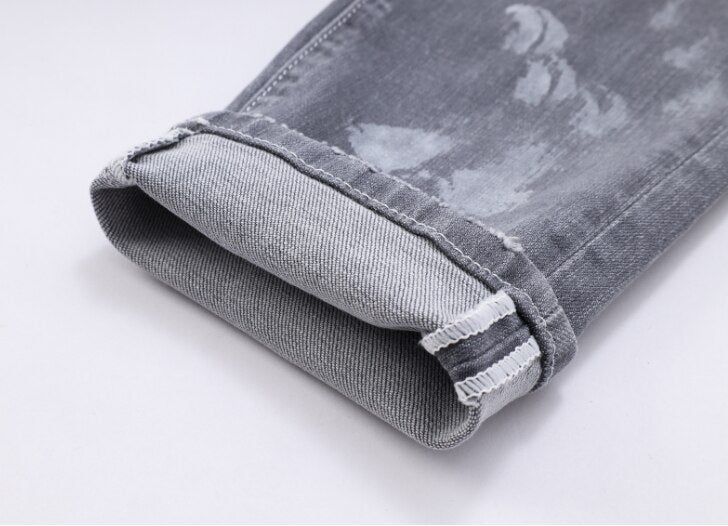 2023 Perforated Elastic Painted Water Wash Cloth, Small Feet Tight Gray Pure Cotton, D &#39;two&#39; Jeans for Men and Women&#39;s Pants