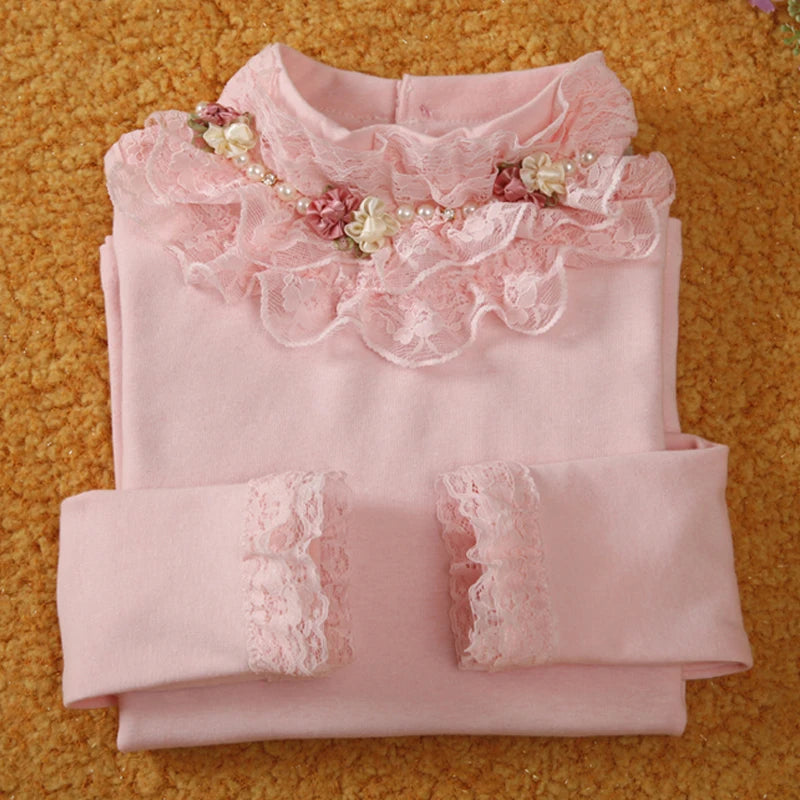 3-13T School Girl Blouse Shirts For Girls Girls Blouse Kids Clothing For Teenagers Soild Tops Tees Backing Shirt With Flowers