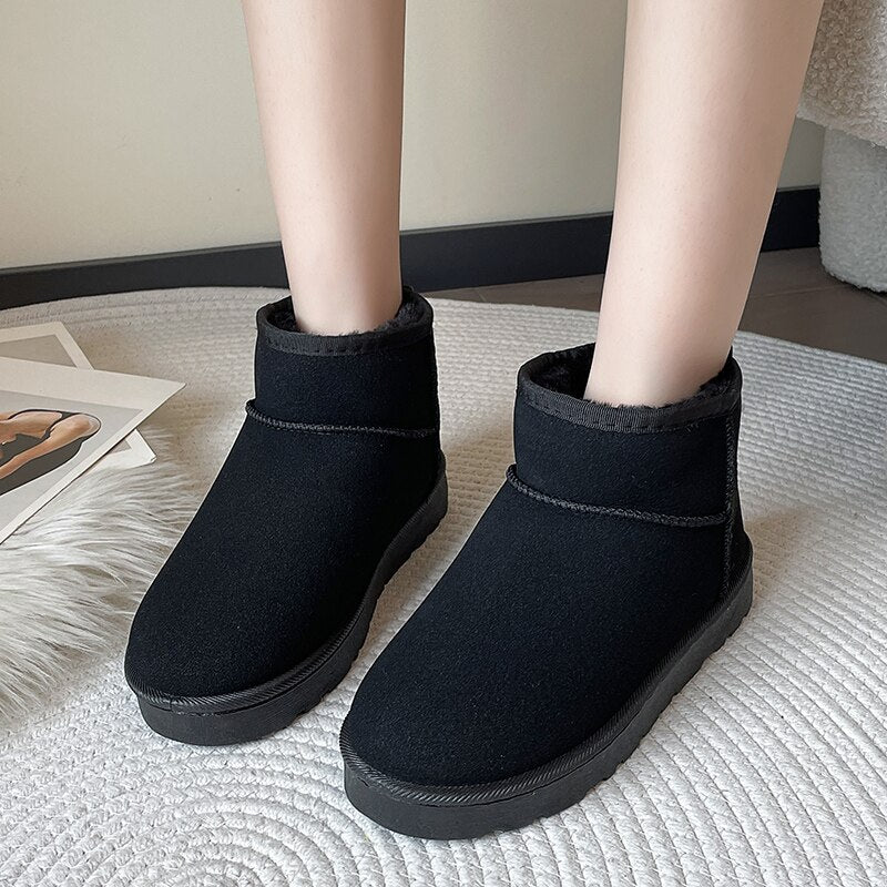 Winter New Plush Warm Short Snow Boots Women&#39;s Casual Flat Shoes 2023 Thick Soled Gothic Fashion Design Chelsea Women&#39;s Boots