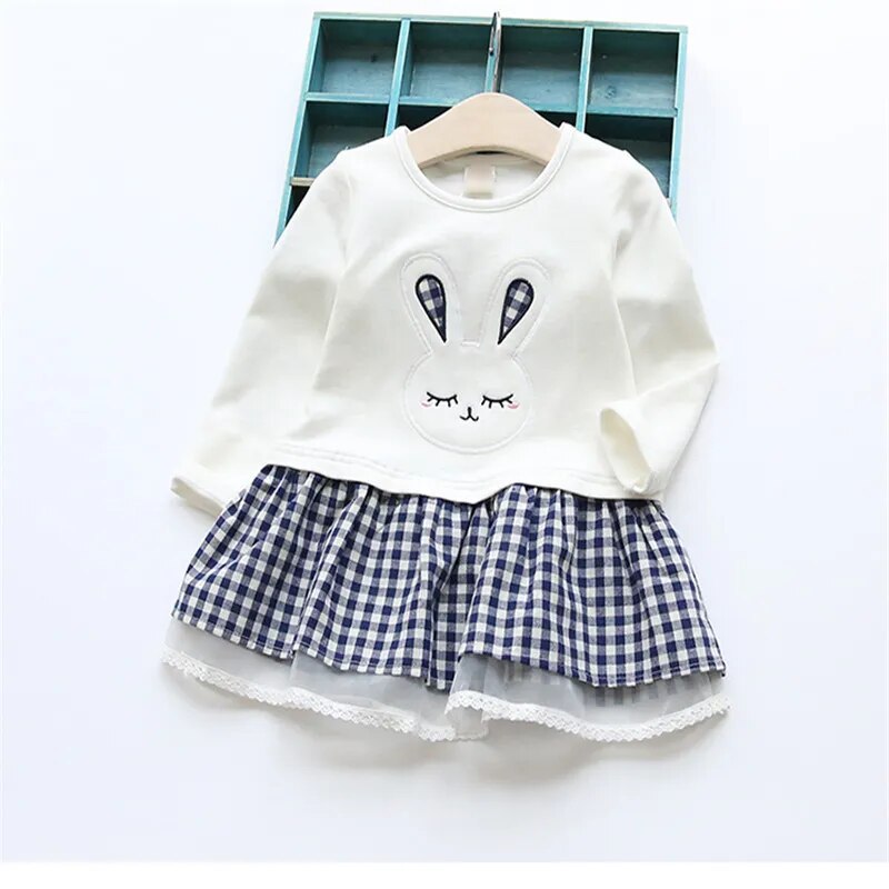 High Quality Spring Baby Girl Clothes Girl Baby Dress Long Sleeve Cartoon Embroiderie Bunny Princess Dress Clothes 3 Designs