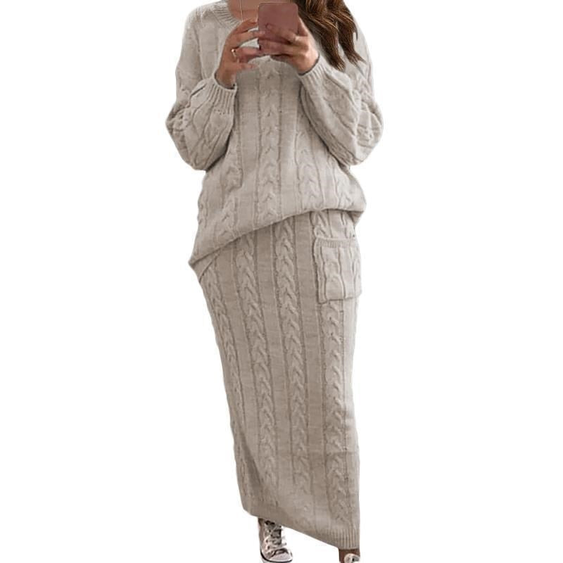 LW Plus Size Dropped Shoulder Jumpers Sweater Skirt Set Autumn Winter Two Piece Set Women Winter Long Sleeve Warm Knitted Outfit