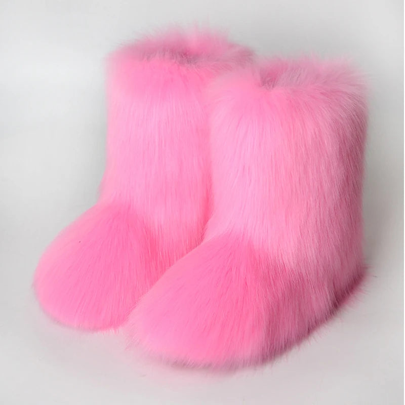 Fluffy Fur Boots Women Furry Snow Boot Warm Soft Plush Inside Fashion Woman Faux Fox Fur Boots Y2k Winter Anti Slip FuzzyShoes