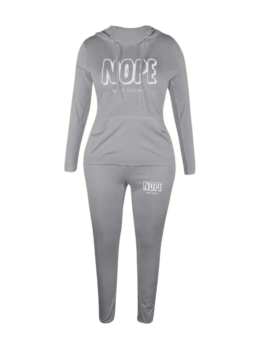 LW Plus Size 2pcs set Letter Print Pants Set long sleeve top Hoodie &skinny pants set Women Casual Two Piece Set Sportswear Suit