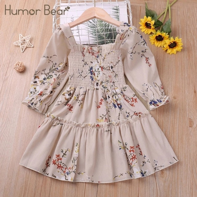 Humor Bear Baby Girls Dress New College Style Student  Spring & Autumn Bow Long Sleeve Dress Kids Clothing Princess Dresses