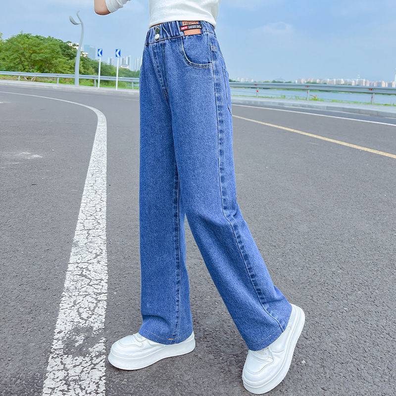 Children Jeans Girls Wide-leg Pants Kids LooseTrousers Baby Straight Denim Pants Spring Autumn 4 To12 Year